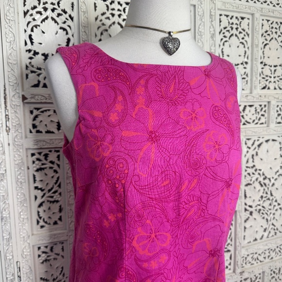 Vintage Kim Rogers Linen Blend Pink Paisley Floral Shift Style Dress Sz Small - Picture 2 of 6